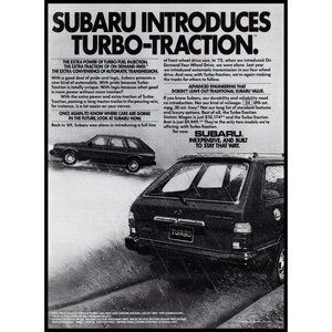 1984 Subaru Station Wagon Turbo Vintage Print Ad Rain Traction 4wd Wall Art